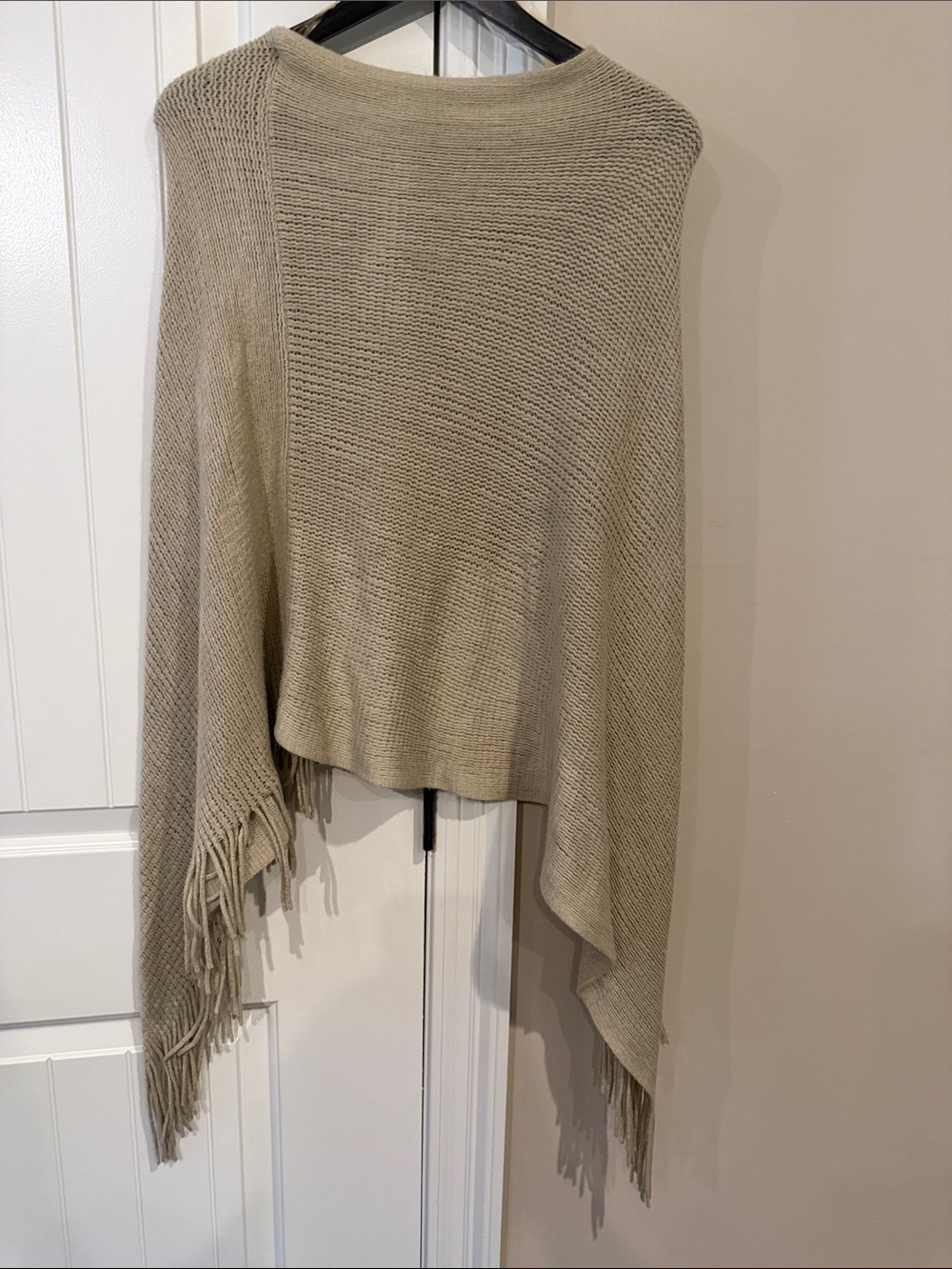 new directions Taupe Fringe Knit Poncho